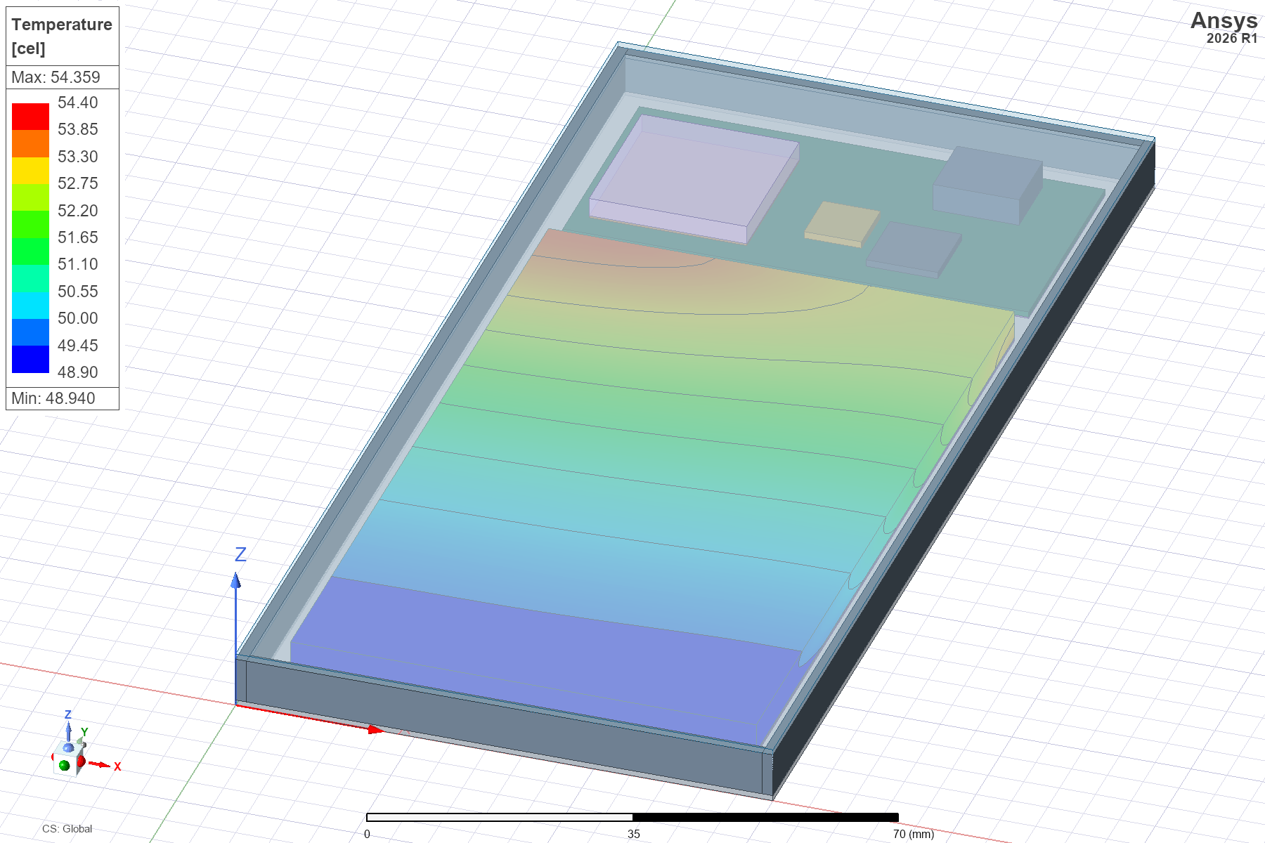 Original saved Icepak battery temperature contour